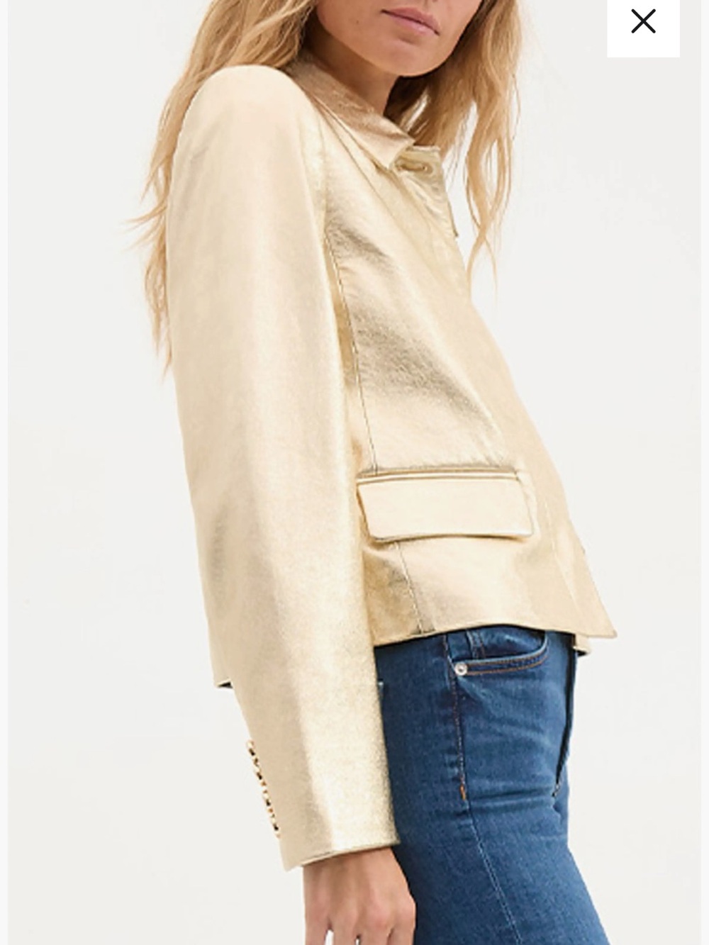 Veronica Beard Imogen Metallic Gold Leather Jacket Cropped Festive Holiday 6